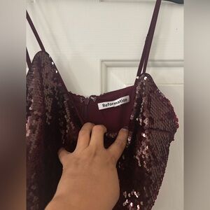 Reformation Wine Sequin Backless Dress